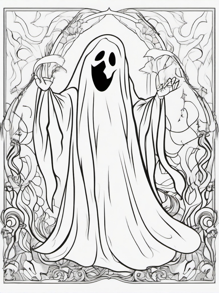 Ghost Coloring Pages - Spooky Floating Spirit in Sheets  minimal black outline printable sheet, coloring page