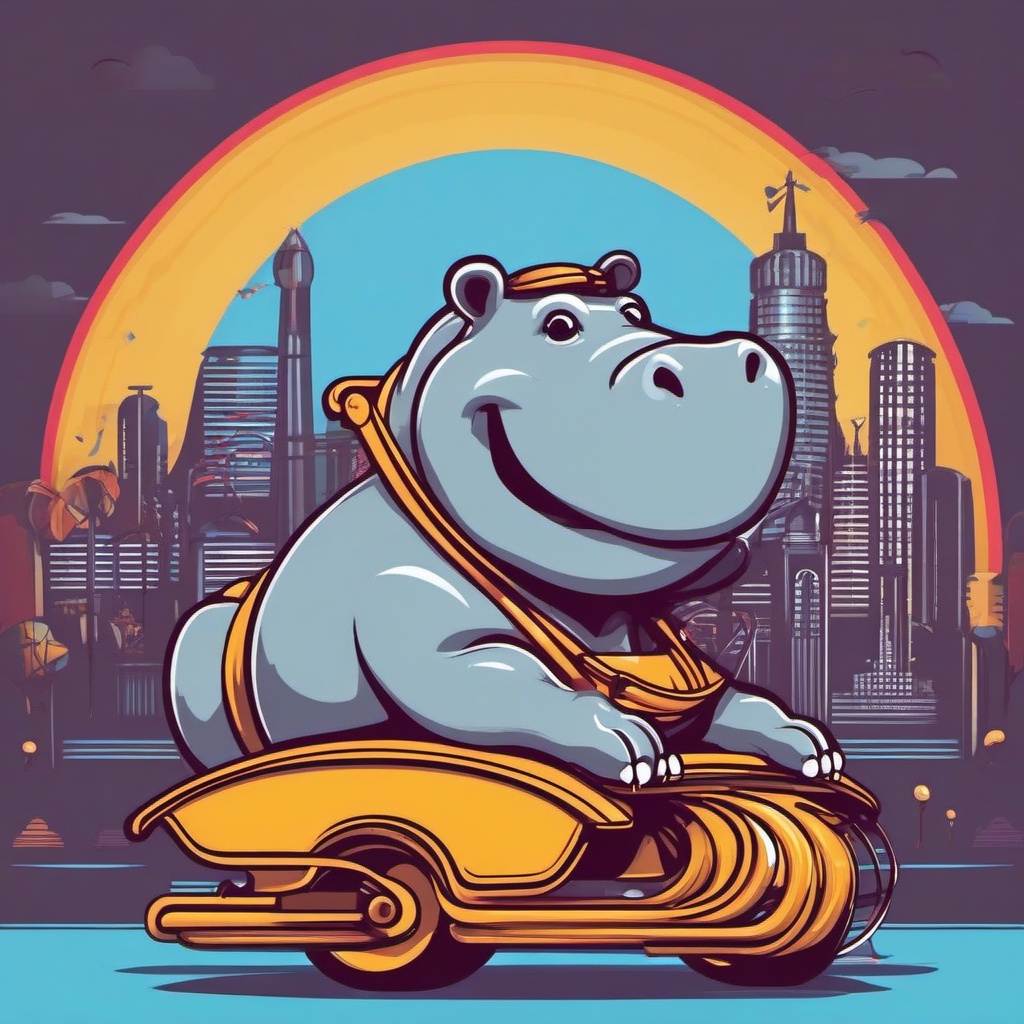 Happy Hippo - Illustrate a hippo riding a roller coaster in an amusement park. ,t shirt vector design