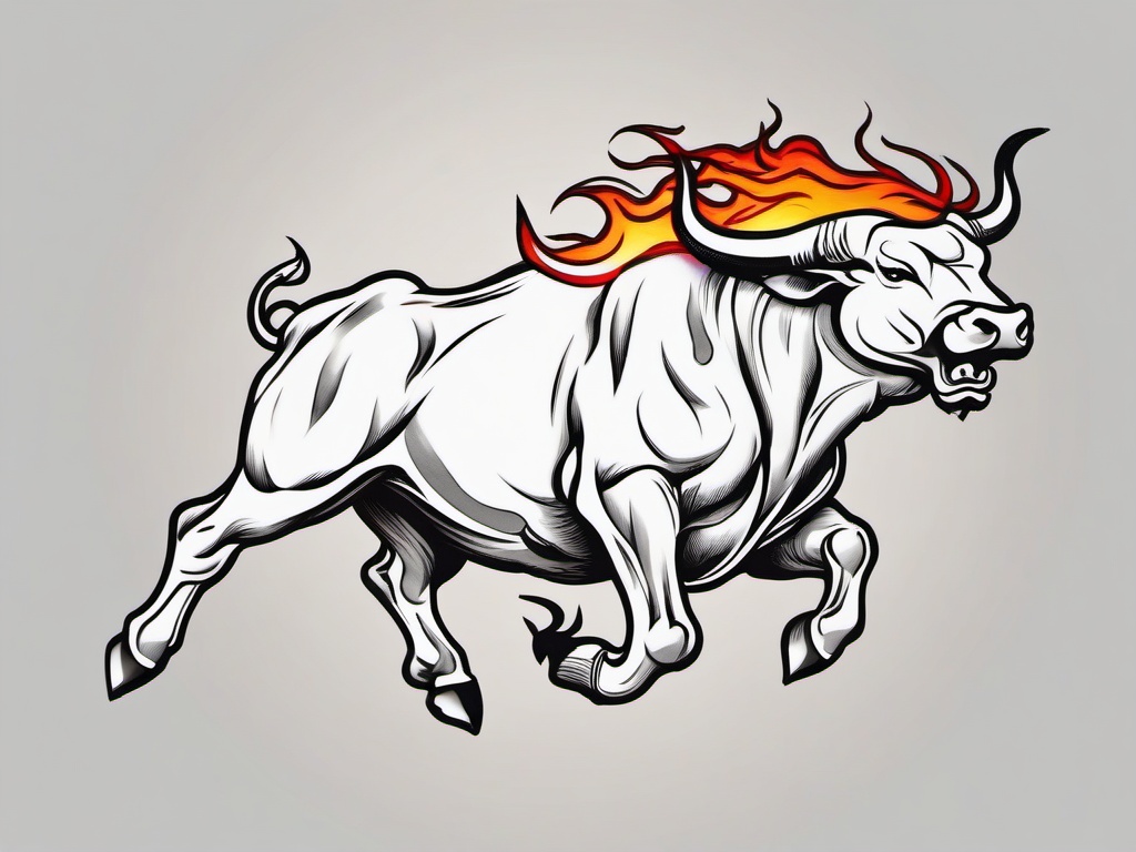 fire bull tattoo  simple color tattoo,white background