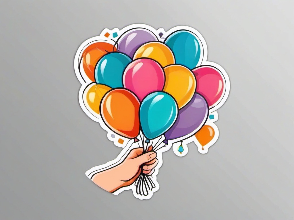 Balloon Bouquet in Hand Sticker - Hand holding a bouquet of festive balloons, ,vector color sticker art,minimal