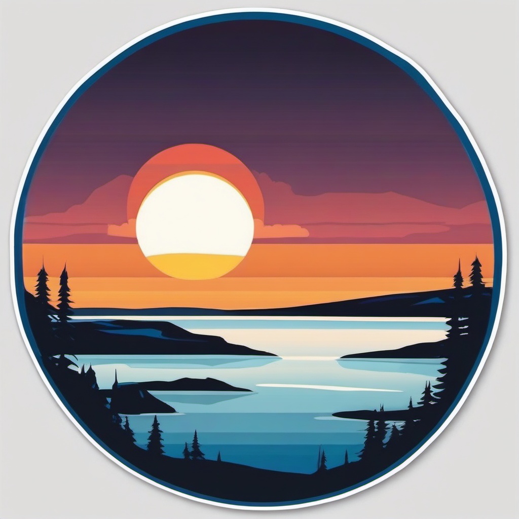 Sunset over frozen lake sticker- Icy beauty, , sticker vector art, minimalist design