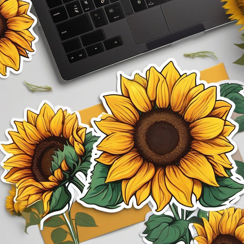 Sunflower Sticker - Vibrant sunflower illustration, ,vector color sticker art,minimal