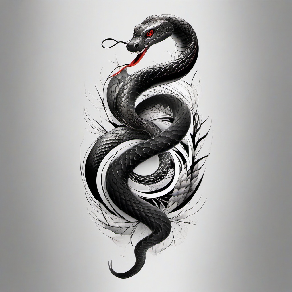 japanese snake tattoo black and grey  simple color tattoo,white background,minimal