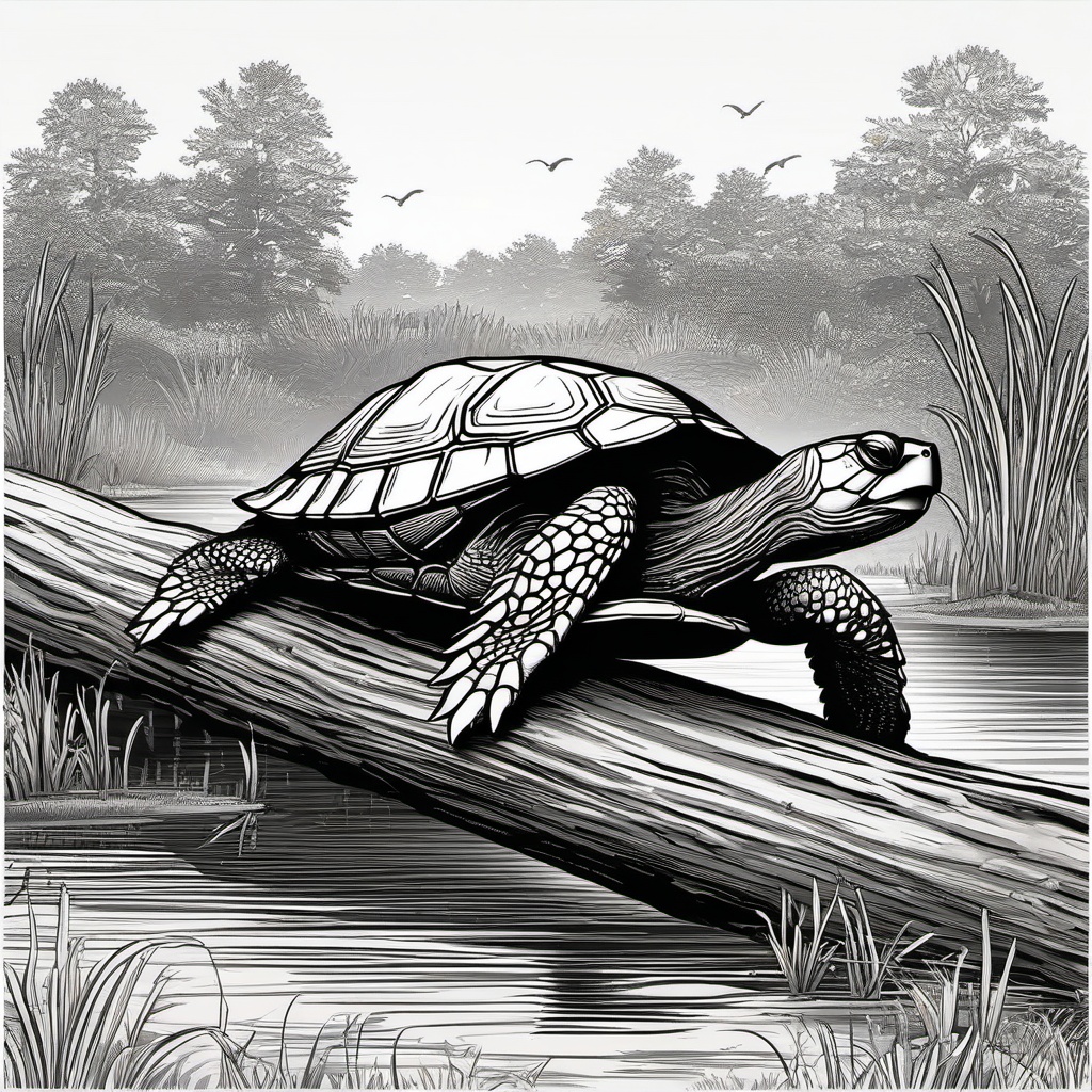 Turtle clipart - turtle crossing a log in a pond  