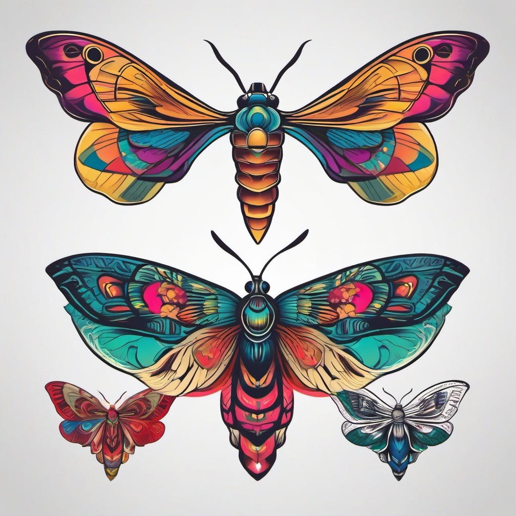 Color Moth Tattoo - Explore vibrant and colorful moth tattoo designs for a visually striking and artistic appearance.  simple vector color tattoo, minimal, white background