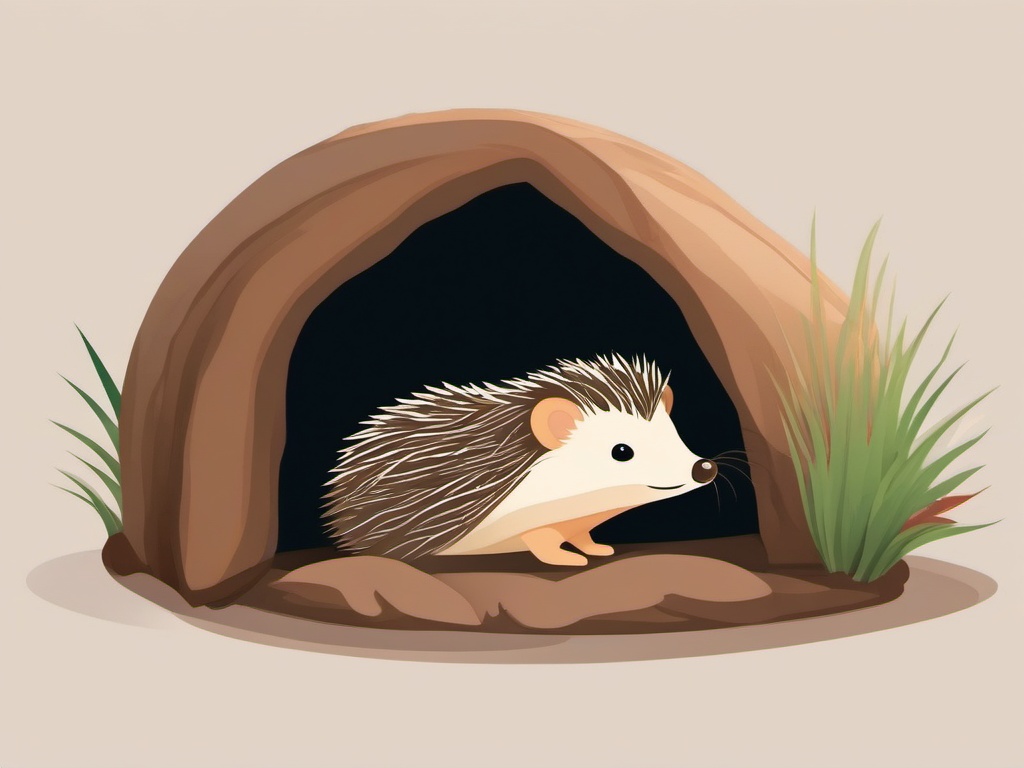 Hedgehog Clipart in a Cozy Burrow,Cute hedgehog in its cozy burrow, representing comfort and solitude. 