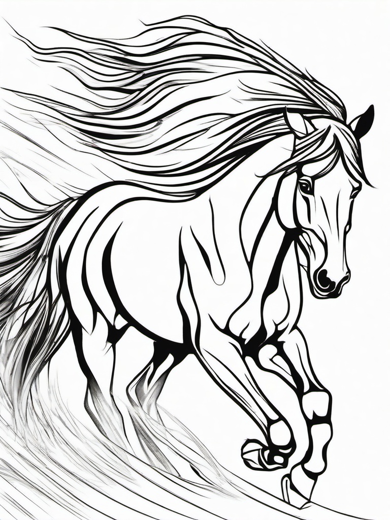 Galloping Horse Coloring Pages - Dynamic Scene of a Horse Running  minimal black outline printable sheet, coloring page