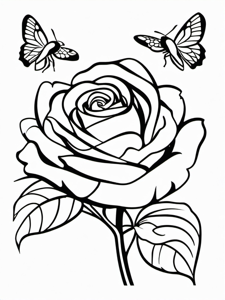 Rose Coloring Pages - Rose with a bee  simple coloring pages