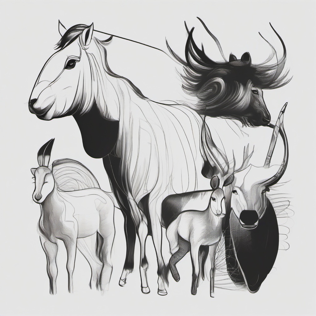 simple drawing of animal  minimal rough sketch scribbles,doodles,black and white