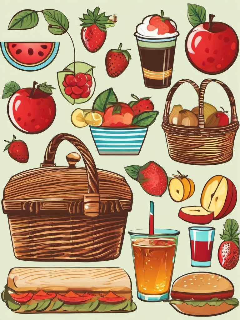 Summer clipart - picnic setup with food and drinks  