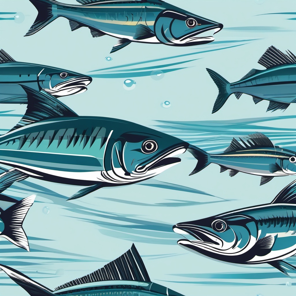 Barracuda Clipart - Barracuda hunting in tropical waters , minimal, 2d