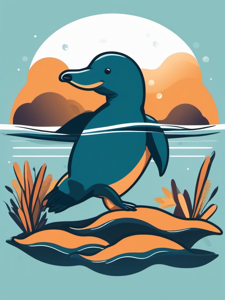 Platypus Clip Art - A unique platypus in the water,  color vector clipart, minimal style