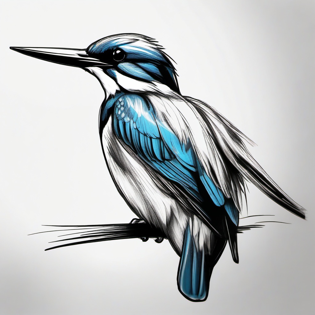 drawing of kingfisher  minimal rough sketch scribbles,doodles,black and white