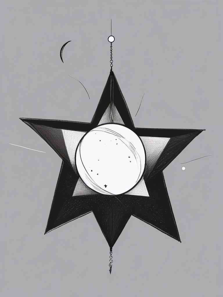 drawing of a star with a moon  minimal rough sketch scribbles,doodles,black and white