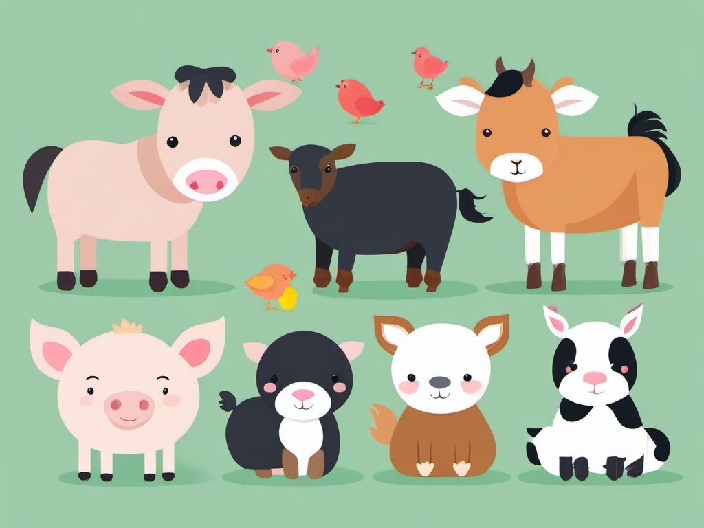 Farm Animal Friends clipart - Farm animals gathered together, ,vector color clipart,minimal