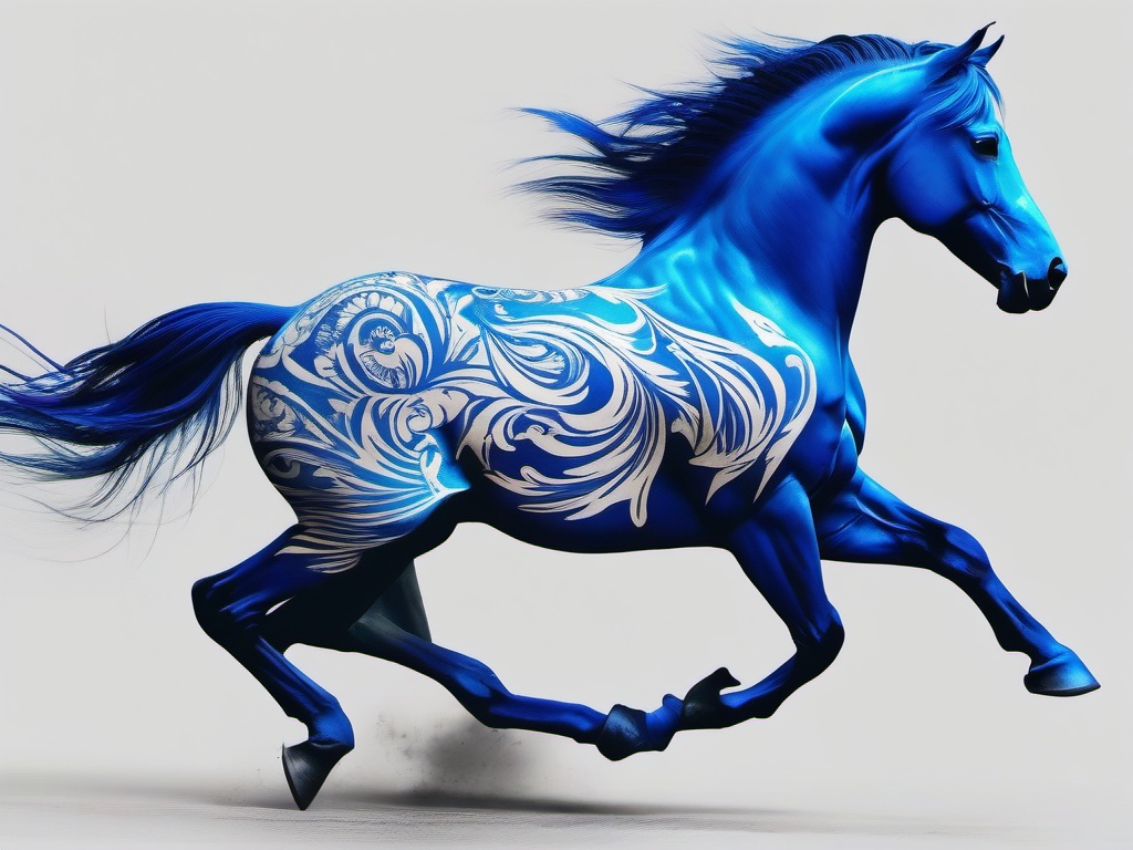 Blue Horse Tattoo - Opt for a unique and vibrant look with a blue horse tattoo, featuring the majestic animal in a striking and unconventional color.  simple tattoo,minimalist,white background