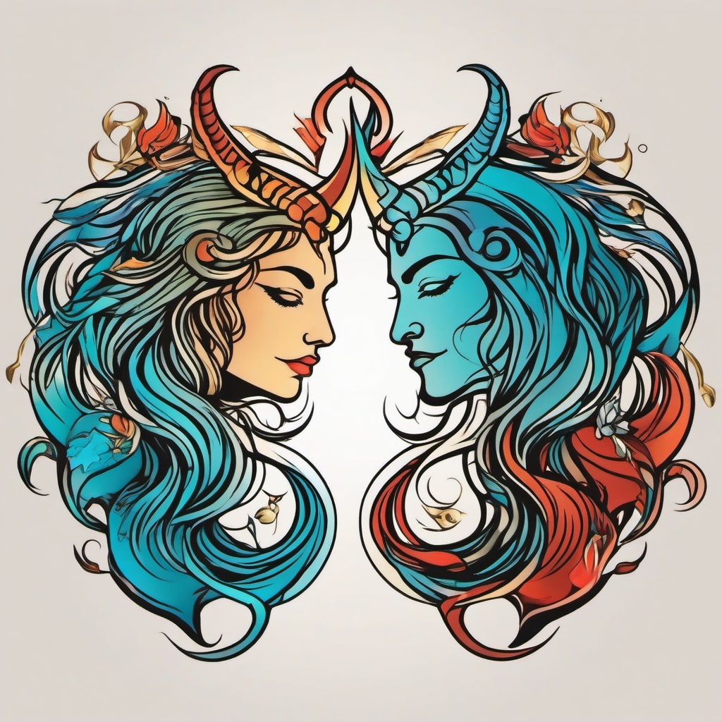 aquarius and capricorn tattoo  simple vector color tattoo