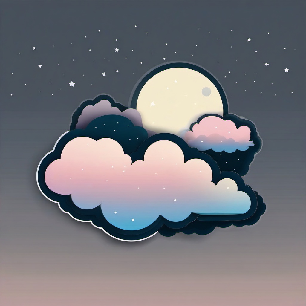 Moon and Cloud Sticker - Crescent moon behind a fluffy cloud, ,vector color sticker art,minimal