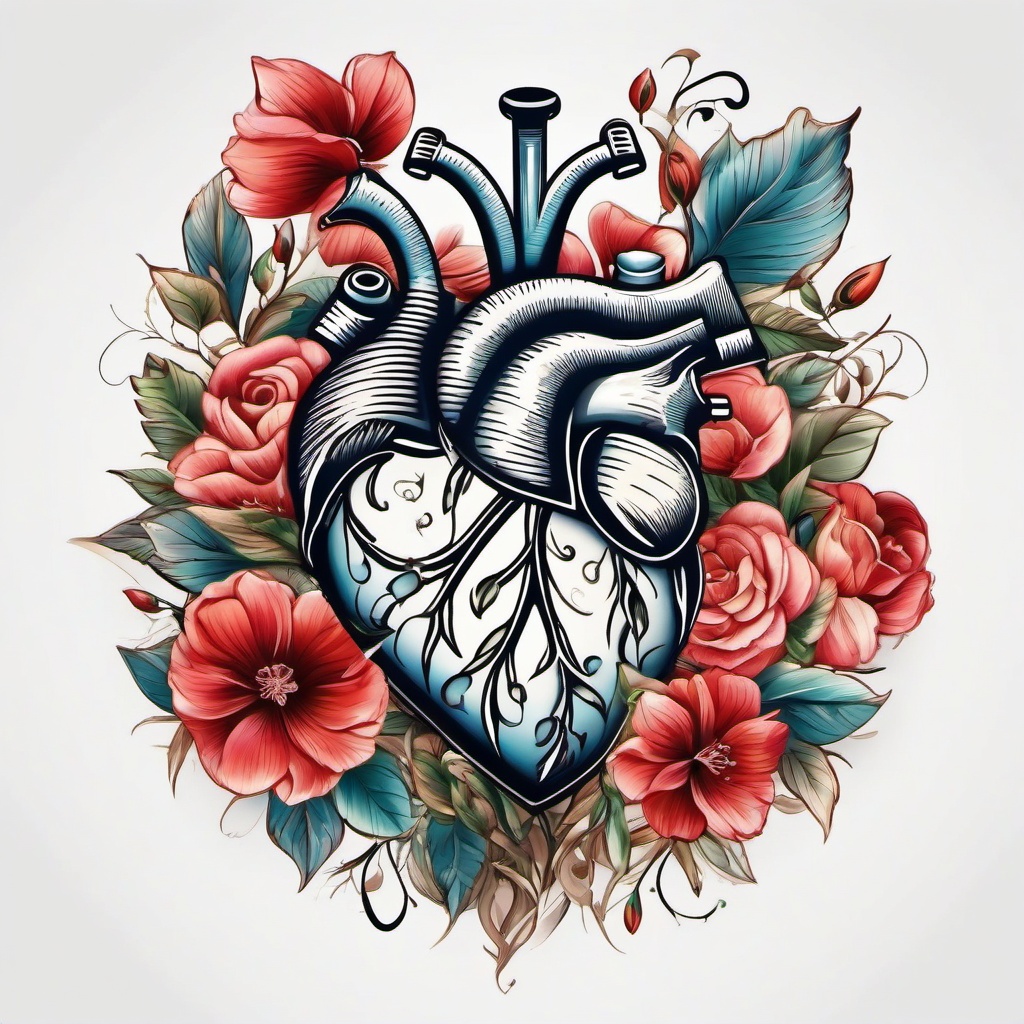 Tattoo flower heart, Floral heart, symbol of love combined with the elegance of nature. , tattoo color art, clean white background