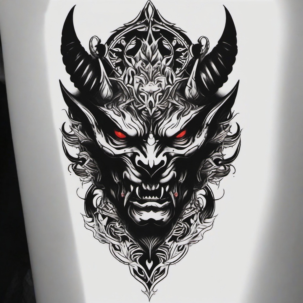 Demon Ink Tattoo-Bold and edgy tattoo featuring demon-themed ink, perfect for those who appreciate dark and artistic aesthetics.  simple color tattoo,white background