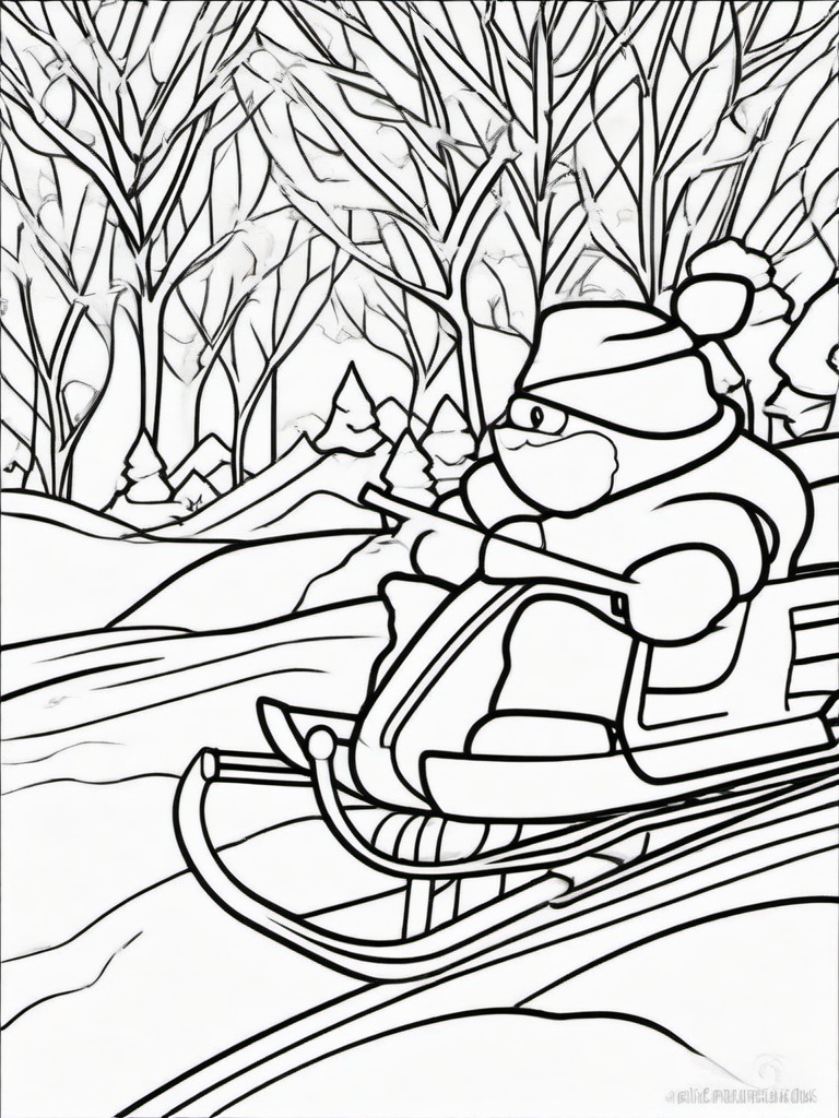 Sled Coloring Pages - Fun Winter Ride for Kids  minimal black outline printable sheet, coloring page