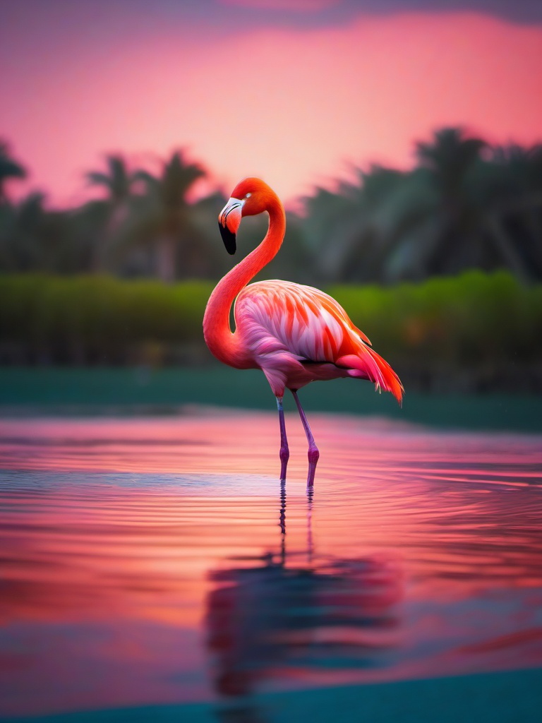 Cute Flamingo Wading in a Serene Lagoon 8k, cinematic, vivid colors