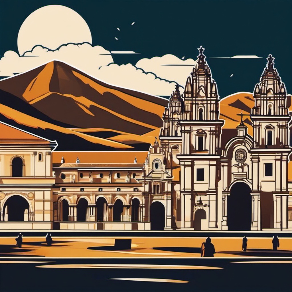 Cusco Plaza de Armas sticker- Historic square surrounded by Incan and colonial architecture in Peru, , sticker vector art, minimalist design