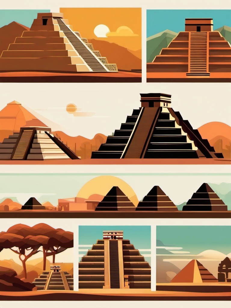 The Pyramids of Teotihuacan clipart - Ancient Mesoamerican pyramids in Mexico, ,color clipart vector style