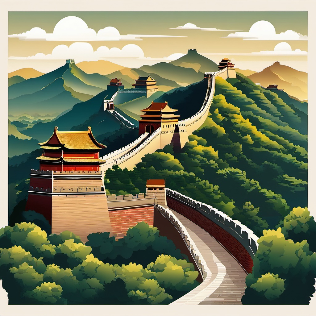 Beijing clipart - Great Wall of China and Forbidden City, ,color clipart vector style