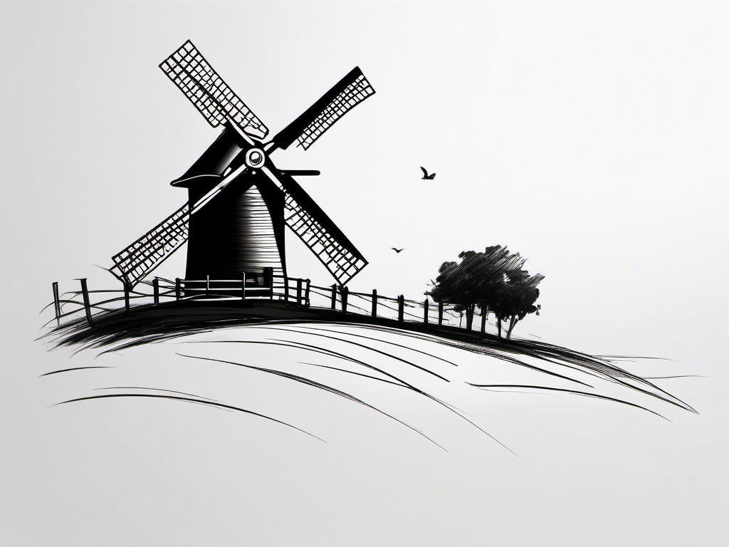 sketch of windmill  minimal rough sketch scribbles,doodles,black and white