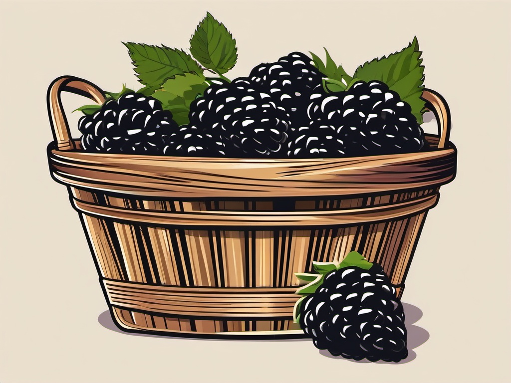 Blackberry Pint Basket Clipart - A basket filled with freshly picked blackberries.  color vector clipart, minimal style