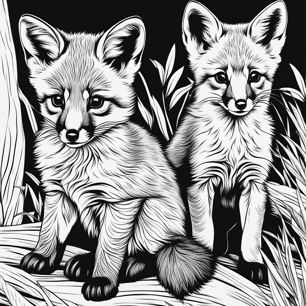 red fox kits cute animals coloring page 