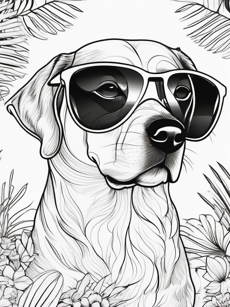 Dog with Sunglasses Coloring Pages - Cool Dog Enjoying Summer  minimal black outline printable sheet, coloring page