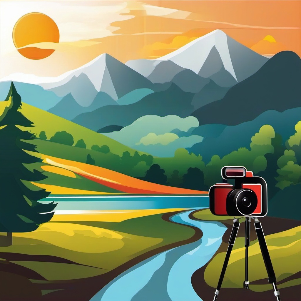 Camera flash and landscape icon - Camera flash and landscape for photography,  color clipart, vector art