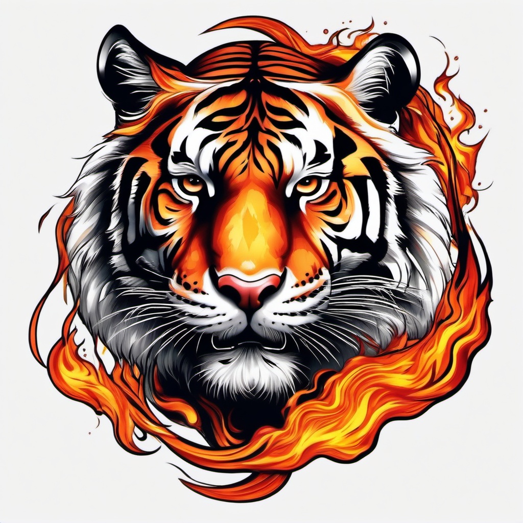 fire tiger tattoo  simple color tattoo,white background