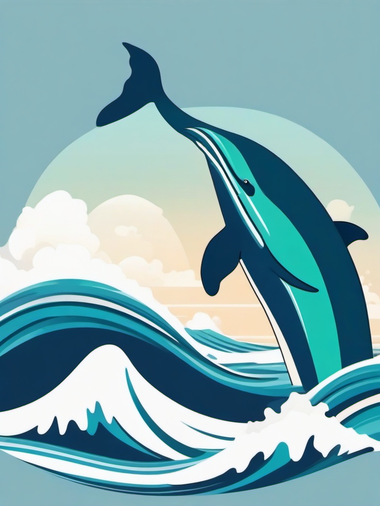 Whale clipart - whale on a surfboard riding a wave  color,minimalist,vector clipart