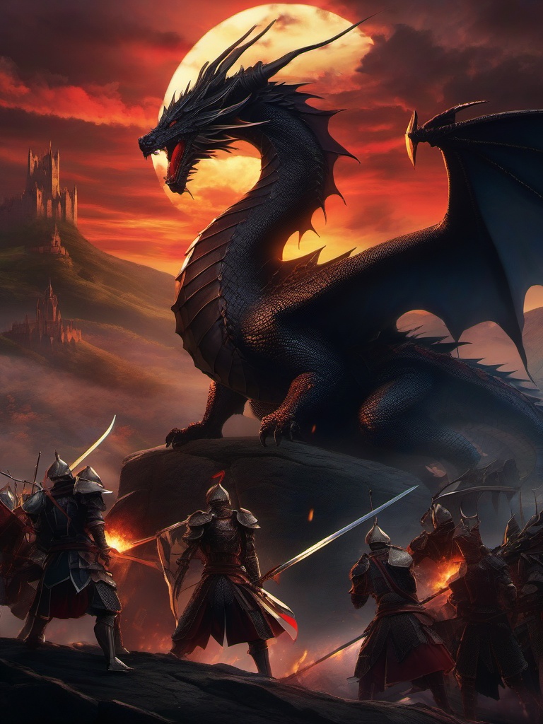 Dark medieval realm with epic dragon battles. anime, wallpaper, background, anime key visual, japanese manga