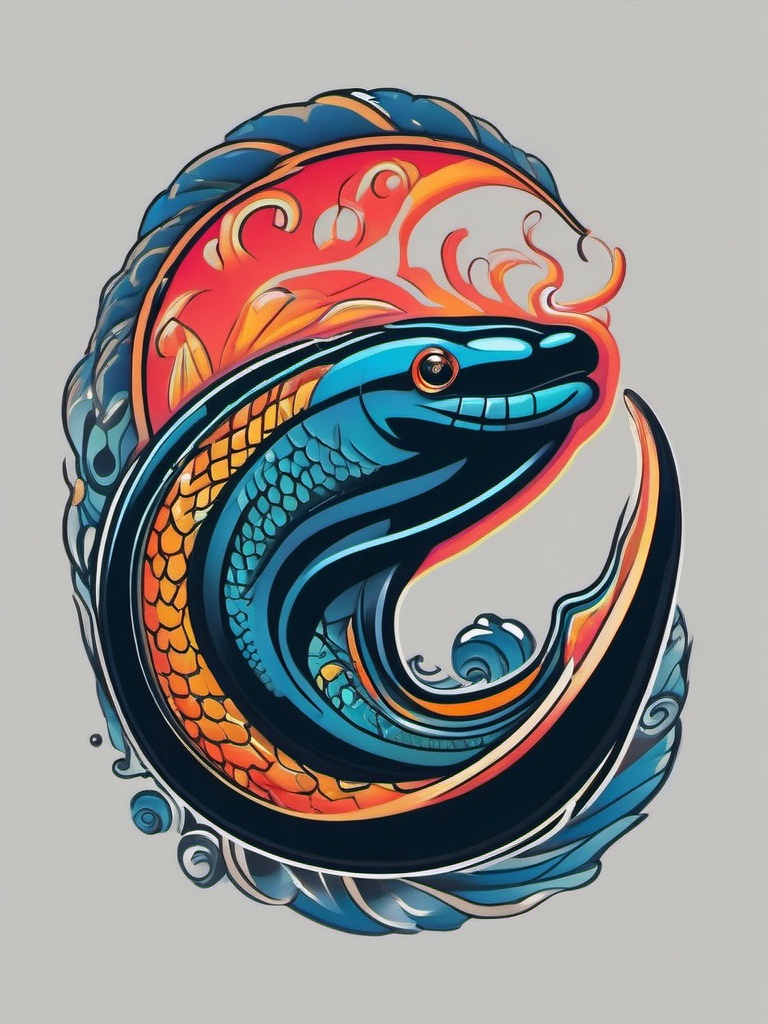 Electric Eel Tattoo-Bold and dynamic tattoo featuring an electric eel, capturing the unique and shocking nature of this aquatic creature.  simple color vector tattoo