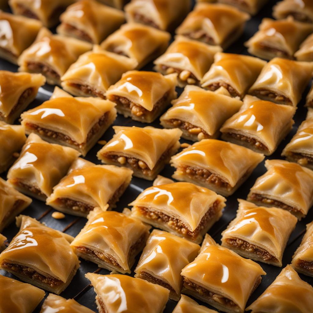 baklava, layers of filo pastry with nuts and honey syrup (popular in southeast asia). 