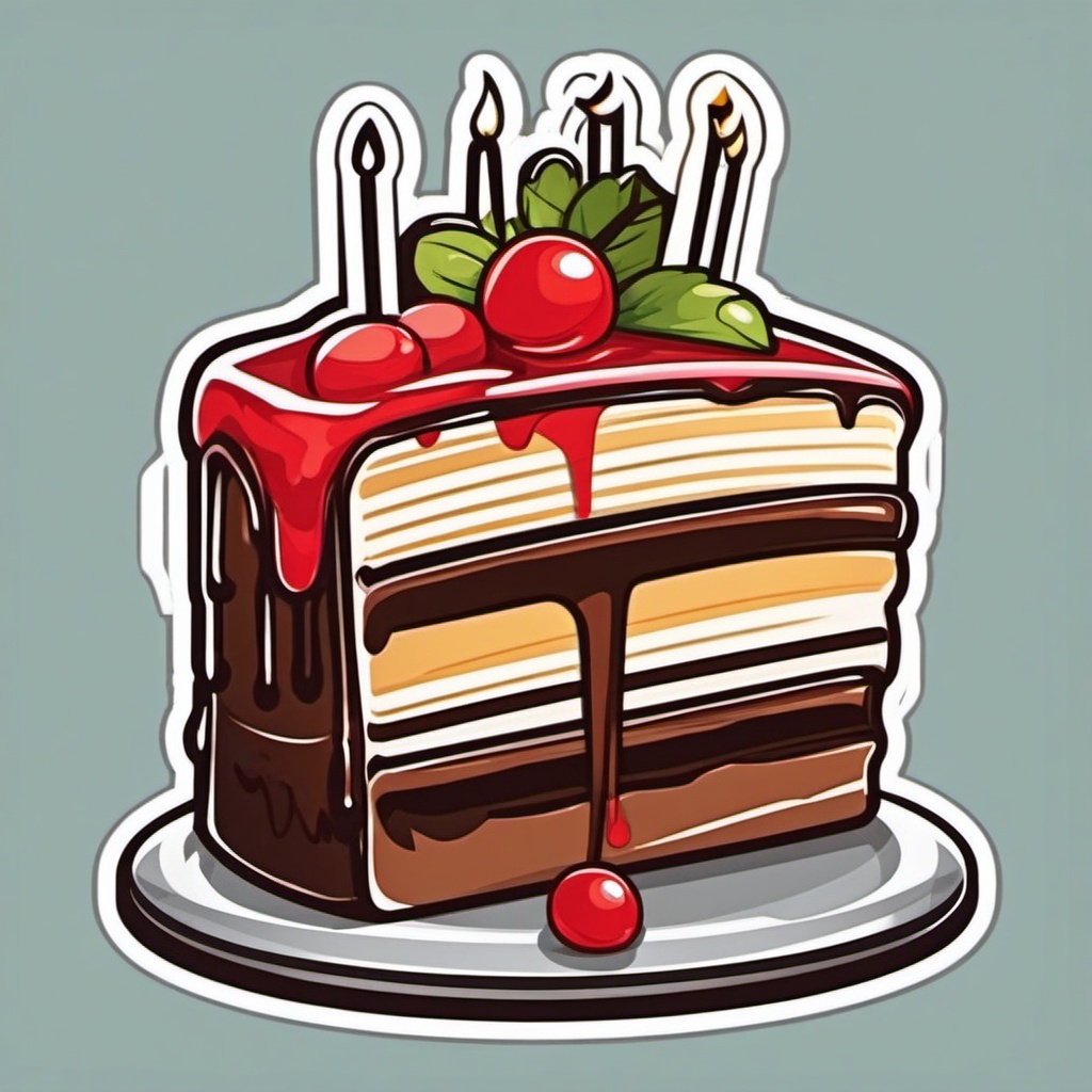 Cake Sticker - Delicious slice of cake, ,vector color sticker art,minimal