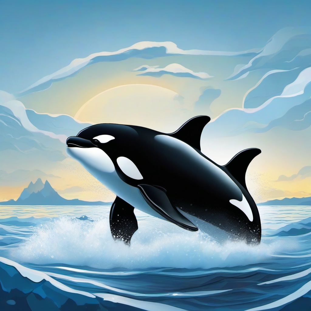 Orca cartoon - Orca swimming powerfully through cold seas  