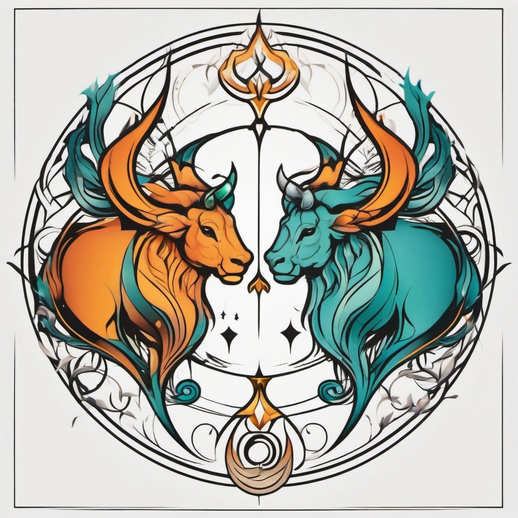 pisces taurus tattoo  simple vector color tattoo