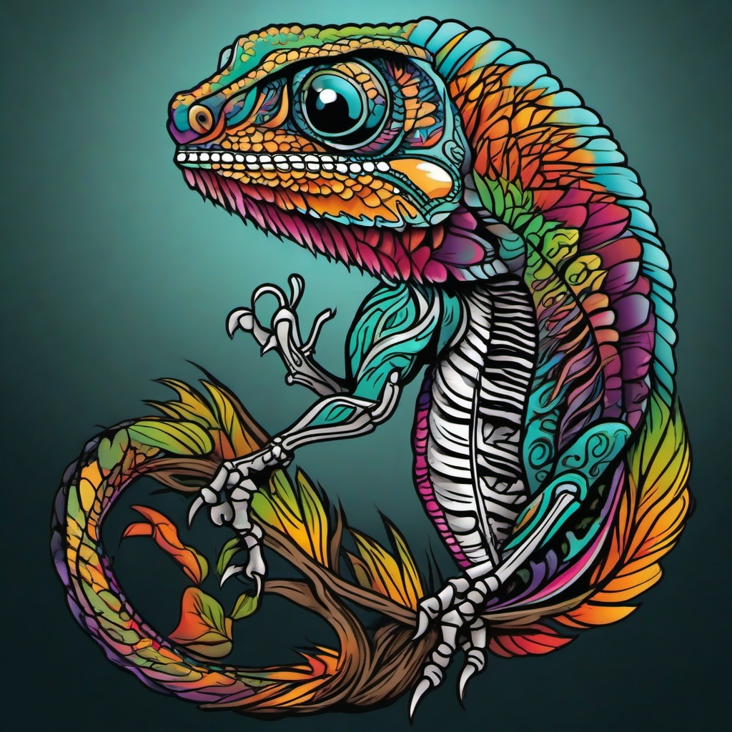 chameleon skeleton tattoo  simple vector color tattoo