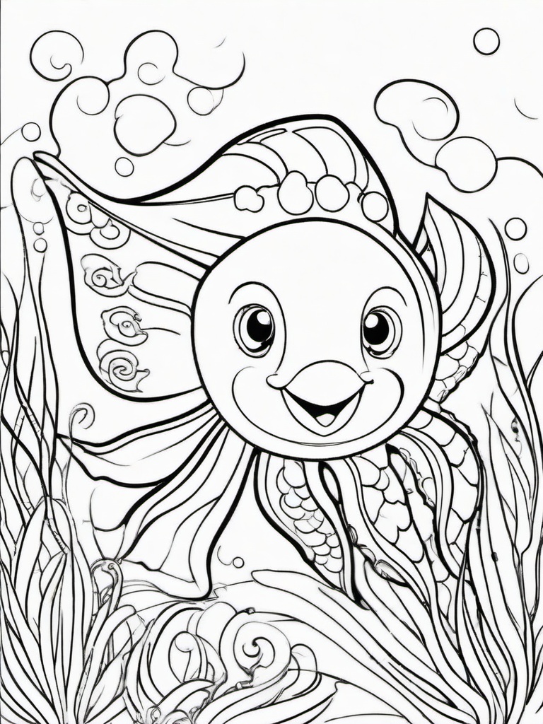 Fish Coloring Pages - Fish playing with a playful octopus  simple coloring pages