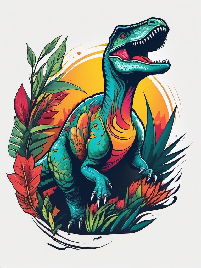 Dinosaur Tattoo Color - Infuse vibrancy and energy with a colorful and lively dinosaur-themed tattoo.  simple vector color tattoo,minimal,white background