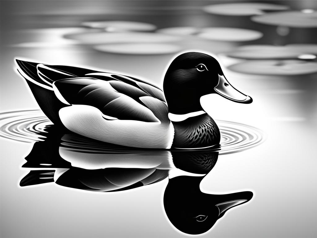 duck clipart black and white on a calm pond - gliding gracefully. 