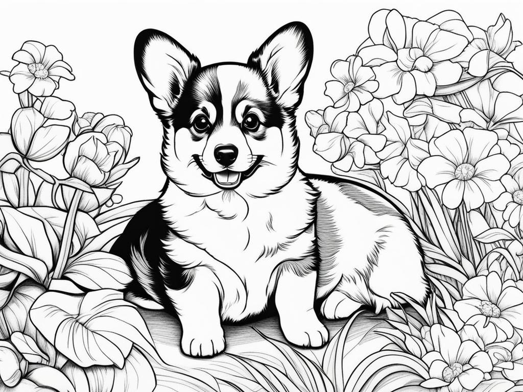 corgi puppies cute animals coloring page 