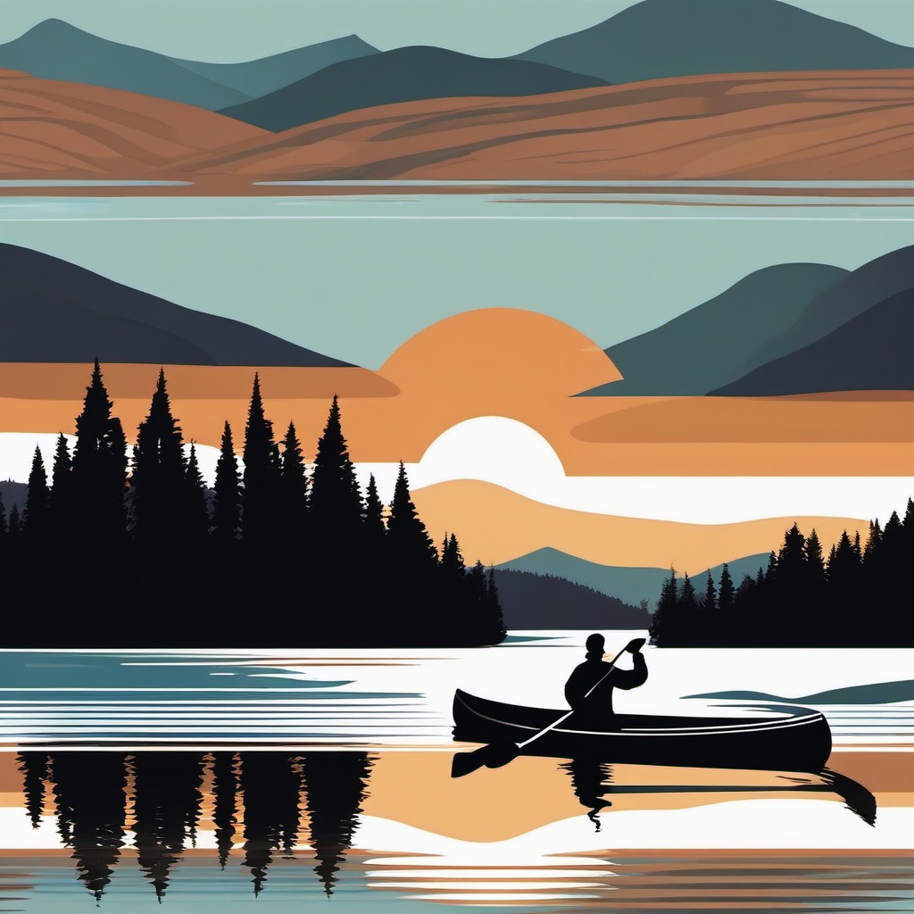 Mountain Lake Canoeing clipart - Canoeing on a tranquil lake, ,vector color clipart,minimal