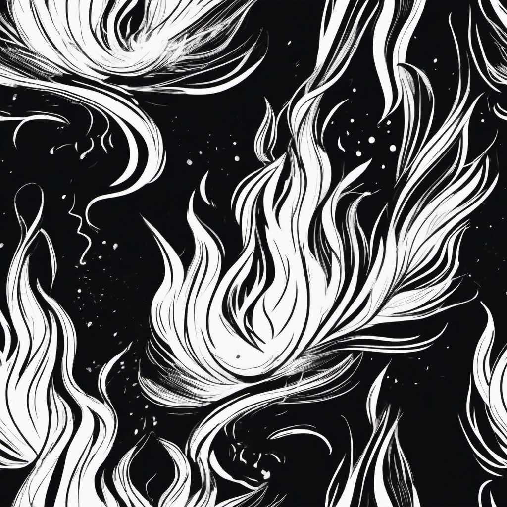 drawing of flames with sparks  minimal rough sketch scribbles,doodles,black and white