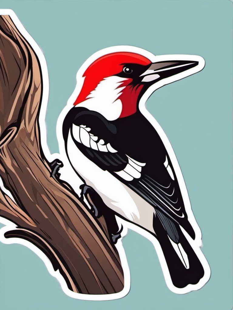 Red-Headed Woodpecker Sticker - A red-headed woodpecker with vibrant red plumage, ,vector color sticker art,minimal